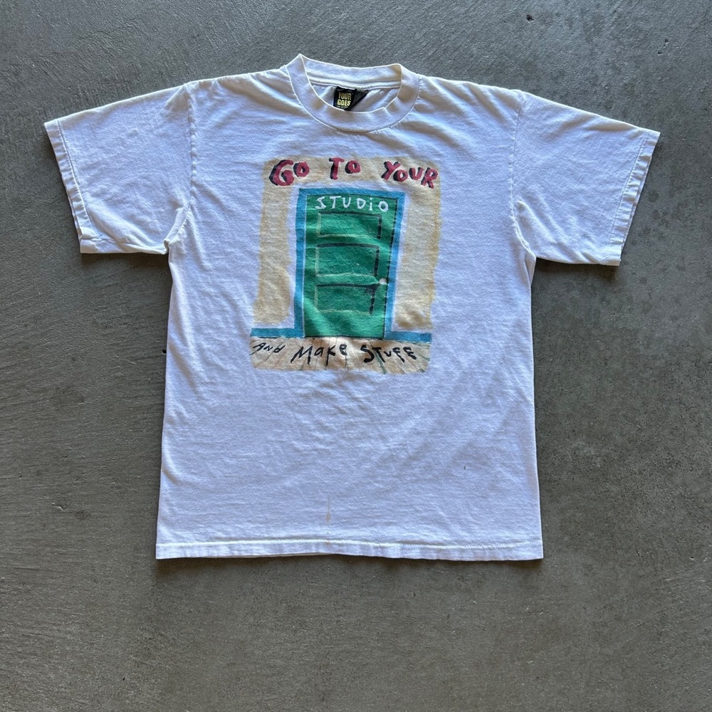 Vintage 90s Go To Your Studio Shirt‎ Size Large White Fred Babb Comic Art